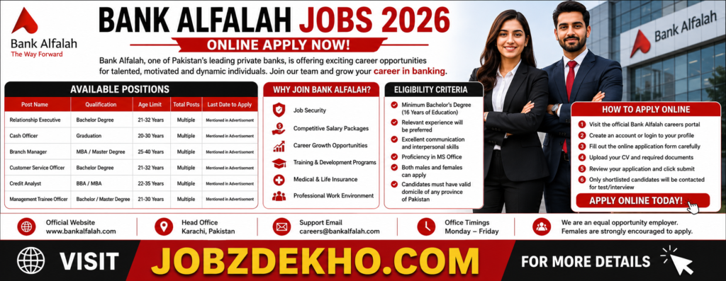 Bank Alfalah Jobs 2026 | 50+ Latest Banking Career Advancement Opportunities | Online Apply